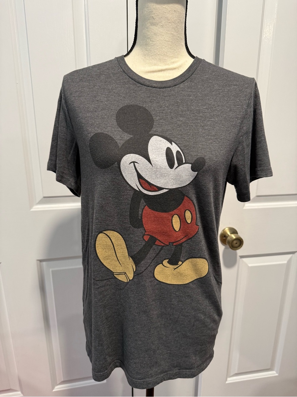 Old Navy Gray Mickey Mouse Graphic Tee with Red and Yellow Accents
